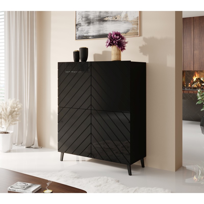 Kommode ABETO mat Sort/ højglans Sort billede