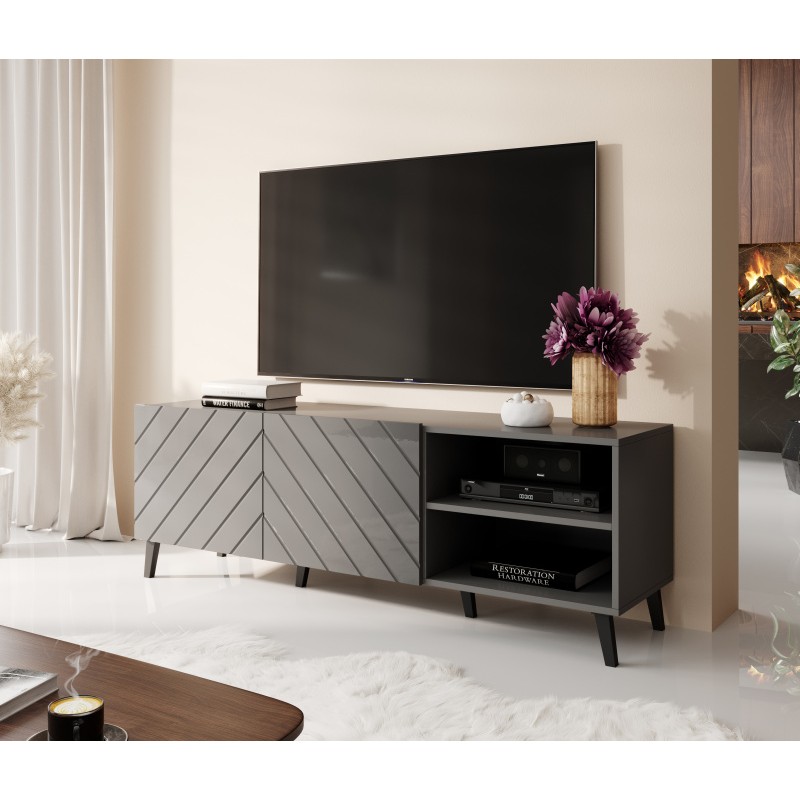 TV bord 150 ABETO mat Grå/ glans Grå billede