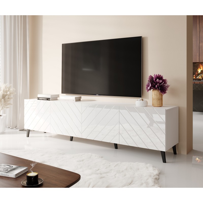 TV bord 200 ABETO mat Hvid/blank Hvid billede