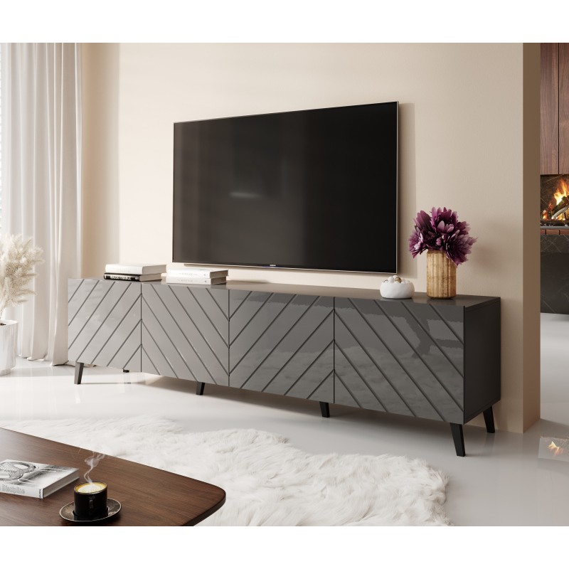 TV bord 200 ABETO mat Grå/blank Grå billede
