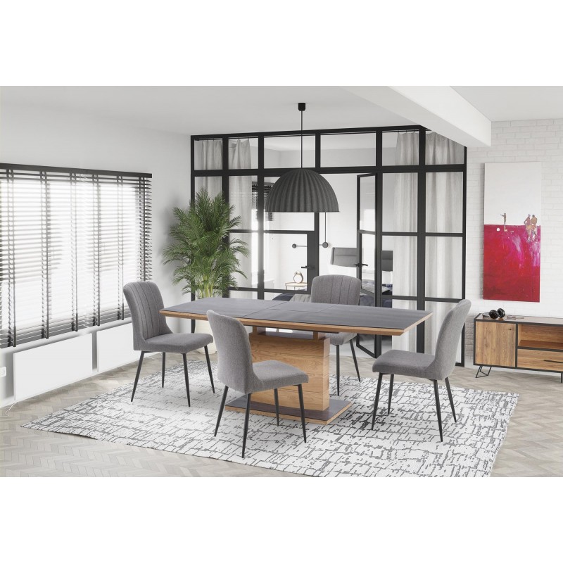 CONCORD Spisebord med udtræk, - top - MørkeGrå, ben - gylden eg billede