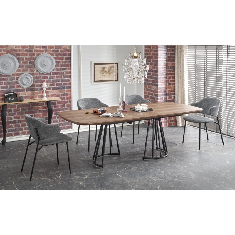 EVERTON Spisebord med udtræk, Valnød / Sort billede