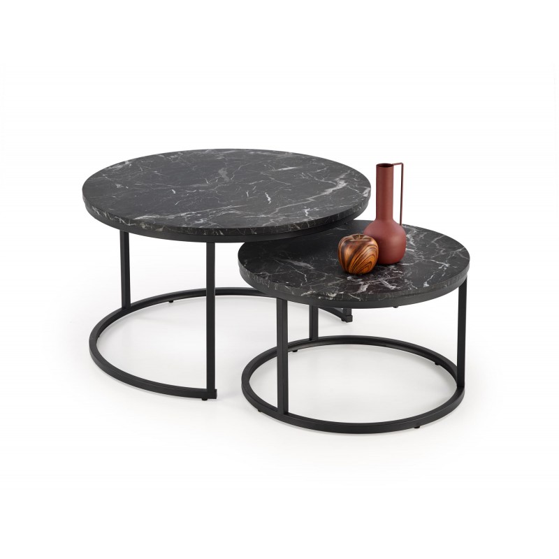 JAVA sæt med 2 sofaborde, Sort marmor / Sort