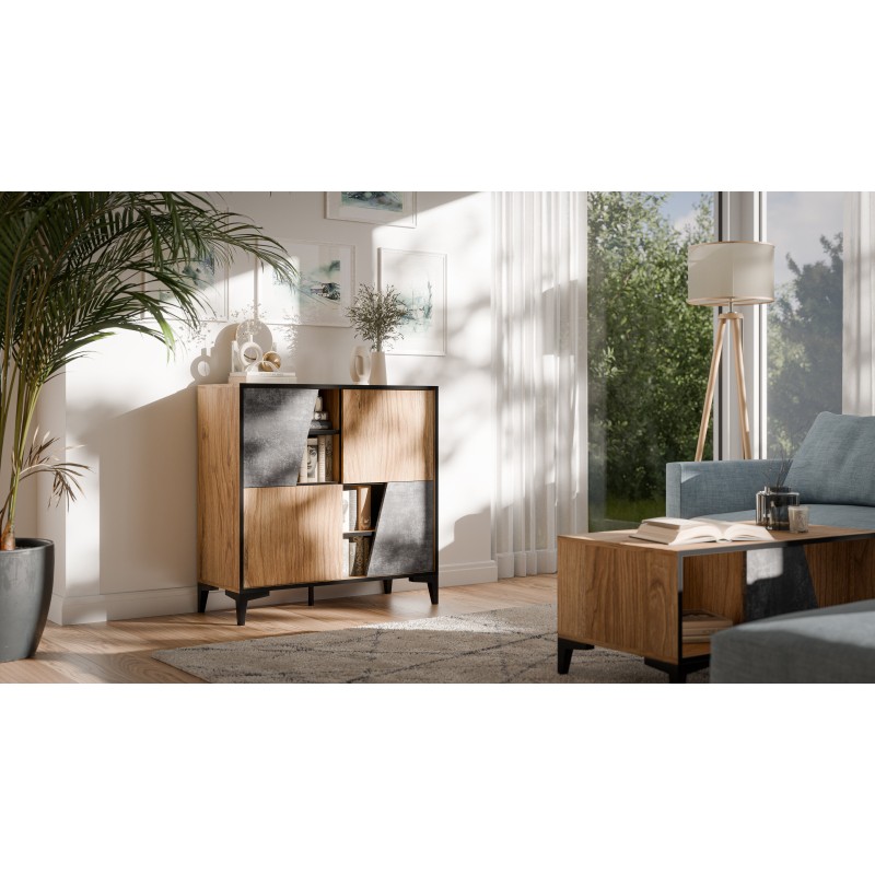 OVO bogreol 4D mørk beton/urskov-eg billede