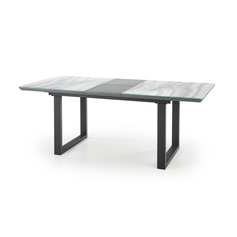 MARLEY Spisebord med udtræk, - top - Hvid marmor / Grå, ben - Sort billede