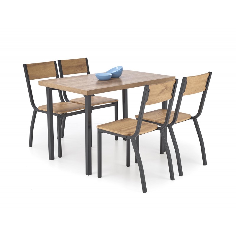 MILTON bord + 4 Spisebordsstole - Naturlig / Sort billede