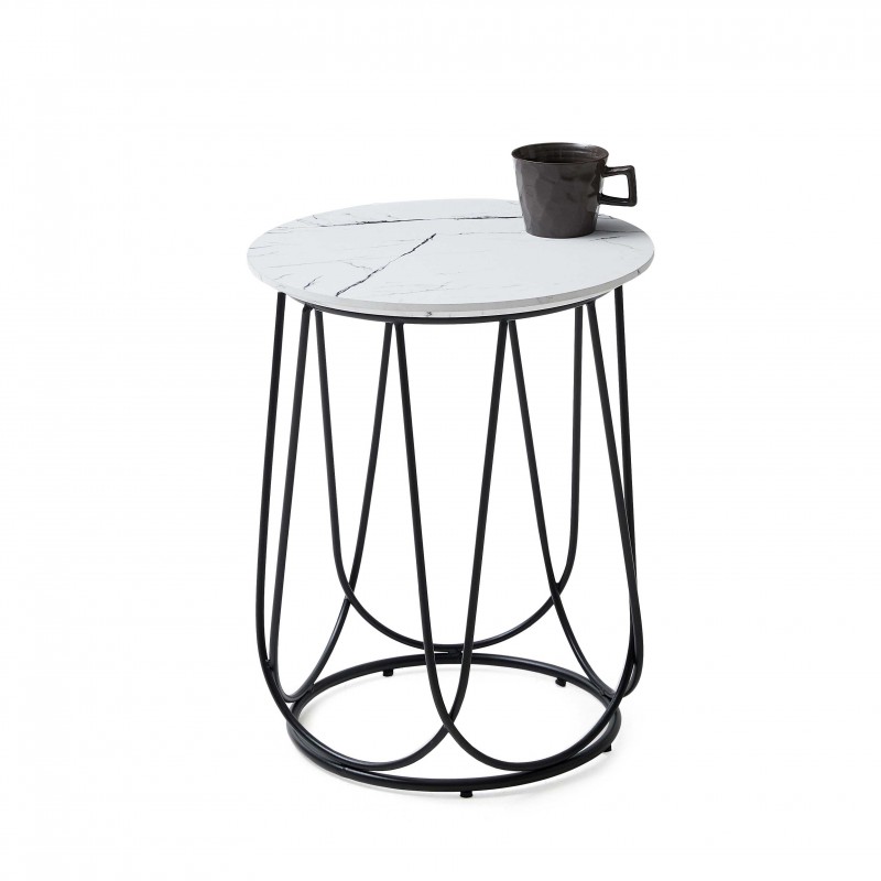 NUBIRA S sofabord ramme - Sort, top - Hvid marmor billede