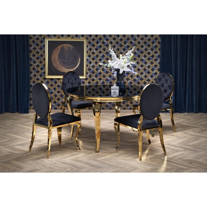 REGINALD_2 bord, - top - Sort glas, ben - guld billede