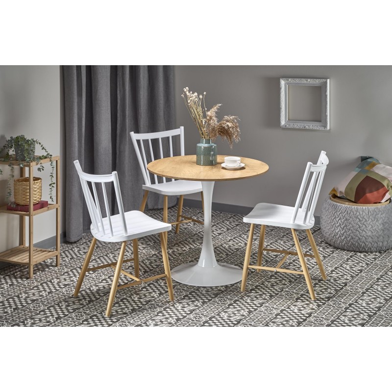 STING bord, - top - gylden eg, ben - Hvid billede