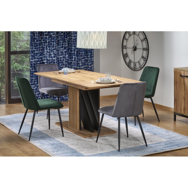 FABIANO Spisebord med udtræk, artisan eg / Sort billede