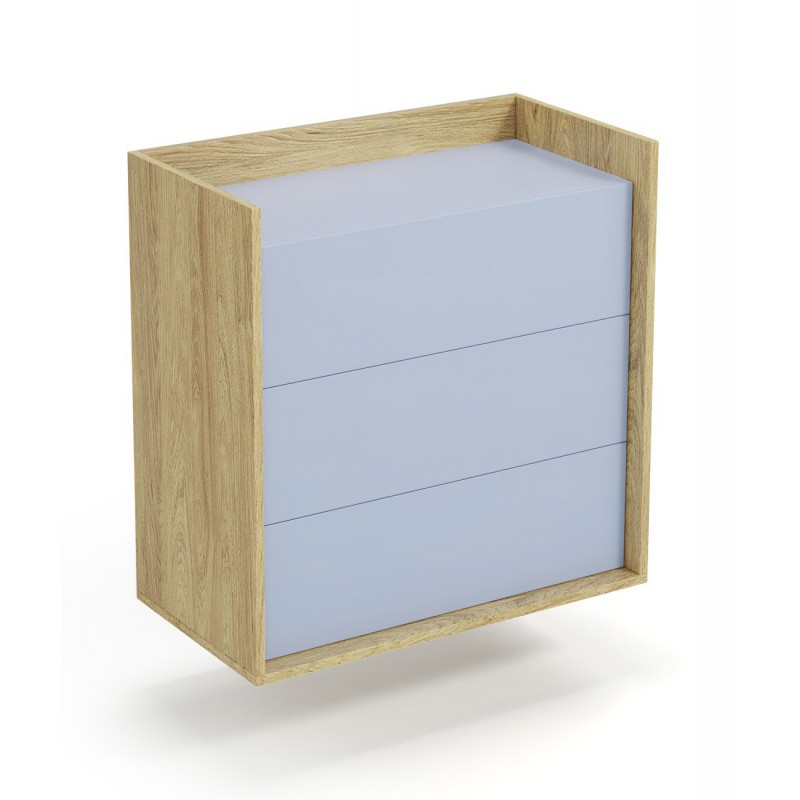 MOBIUS kommode 3S - hikora eg/Lyseblå billede