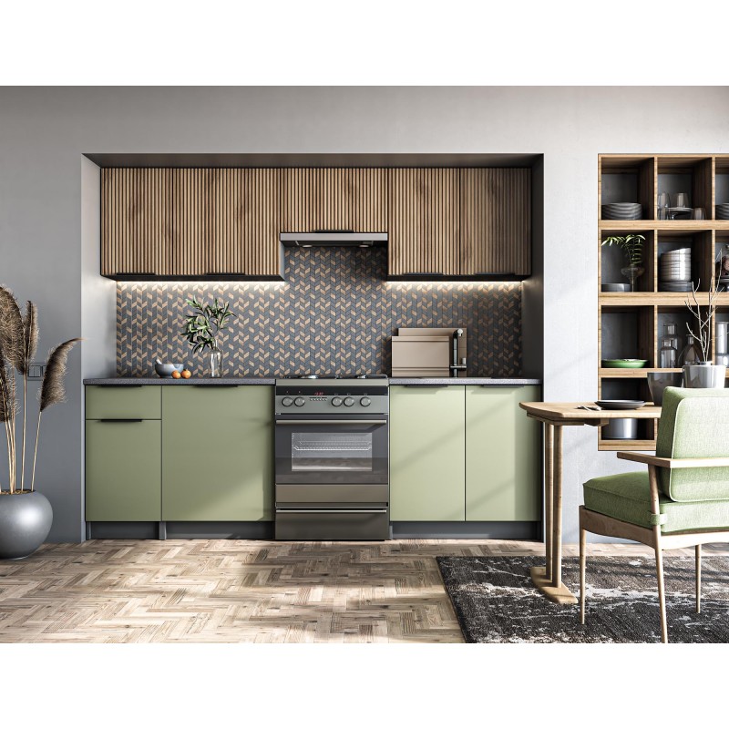 KSENIA 240 køkkensæt, - front - lys Valnød / pistacie, krop - antracit, bordplade - Grå