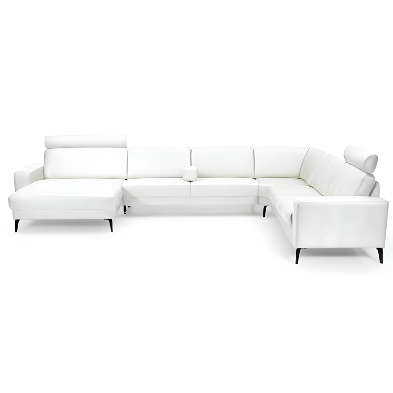 Hjort Knudsen Esbjerg Hvid  læderhjørnesofa med XL Chaiselong - Højrevendt