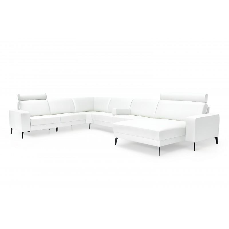 Hjort Knudsen Esbjerg Hvid læderhjørnesofa med XL Chaiselong - Højrevendt