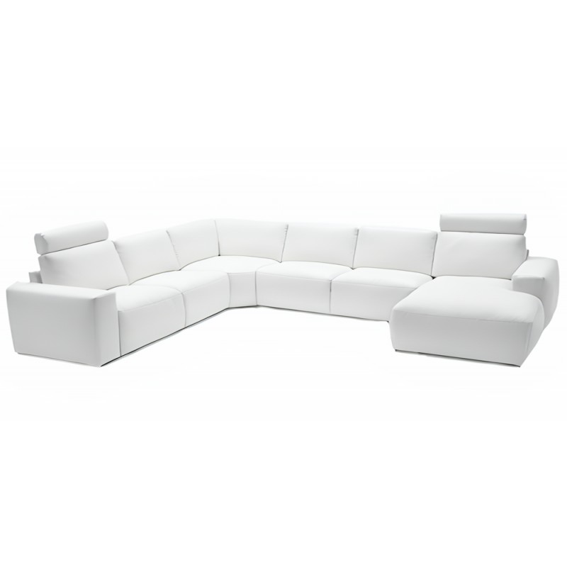 Hjort Knudsen Aarhus Hvid Læder hjørnesofa med chaiselong - Højrevendt