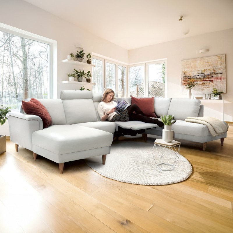 Hjort Knudsen Ballerup - Hvid læder hjørnesofa med chaiselong - Venstrevendt