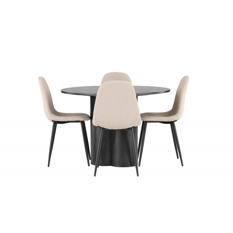 Rundt Spisebordssæt Olivia med stole Polar - Beige og Sort