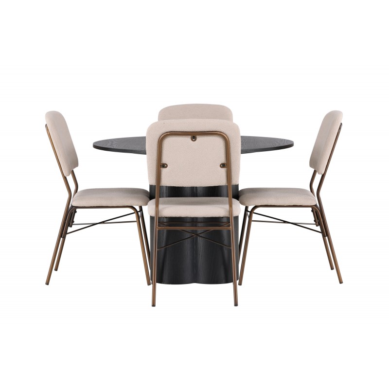 Rundt Spisebordssæt Olivia med stole Seda  - Beige og Sort