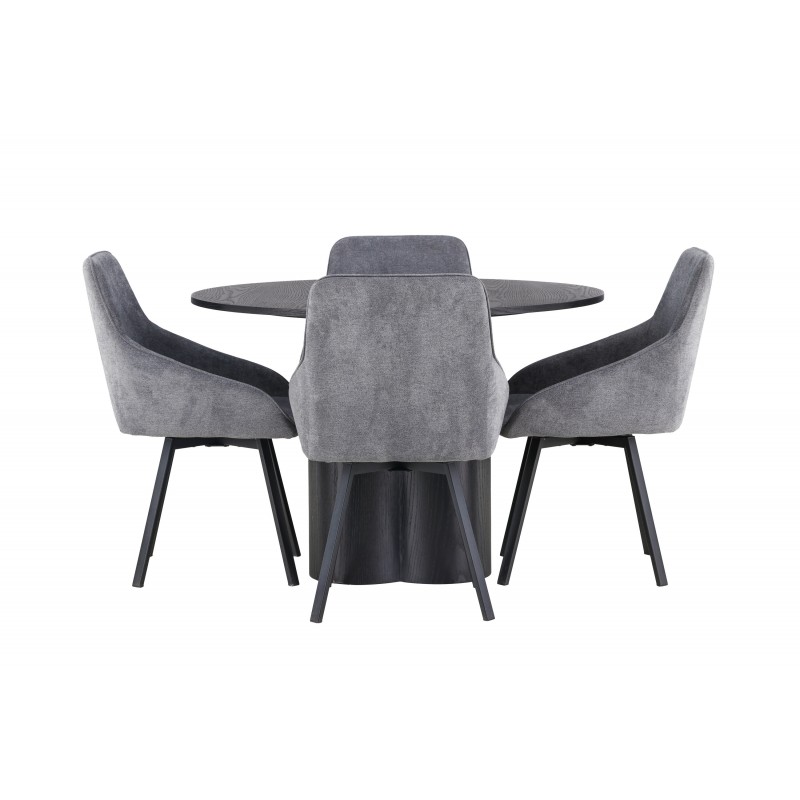 Rundt Spisebordssæt Olivia med stole Rosie  - Sort og Grå
