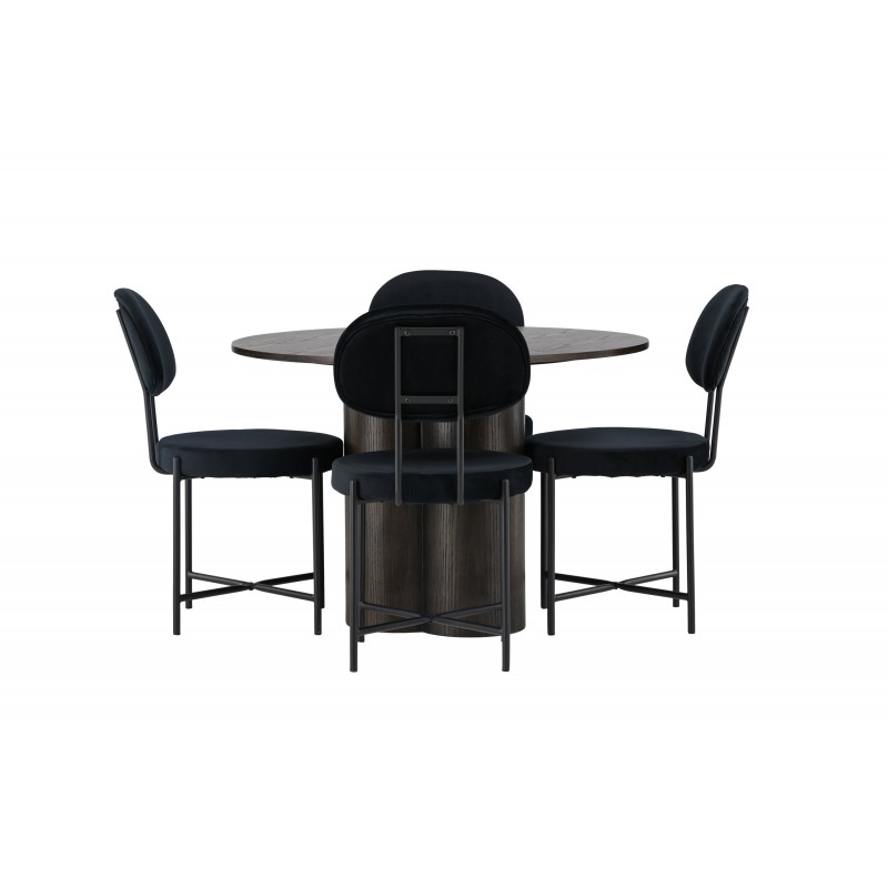 Rundt Spisebordssæt Olivia med stole Stella - Sort og Mocca