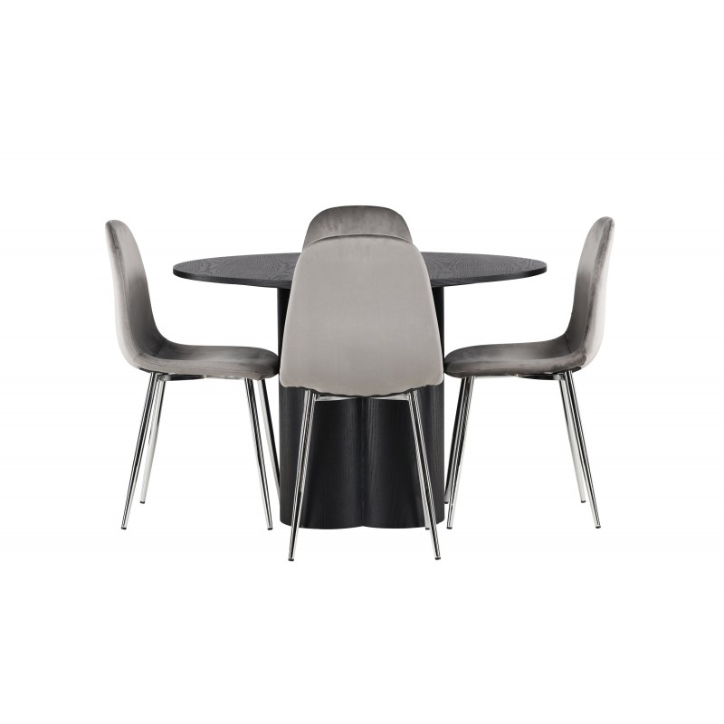Spisebordssæt Olivia med Eva stole - Sort og Lysegrå