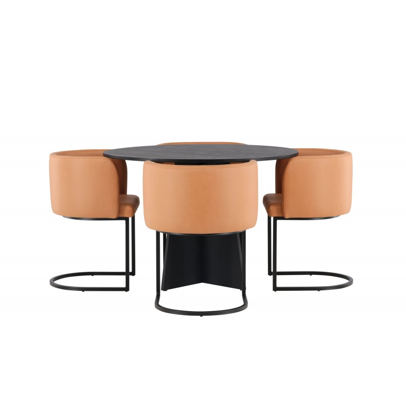 Rundt Spisebordssæt Bootcut med stole Simrishamn  - Sort og Brun