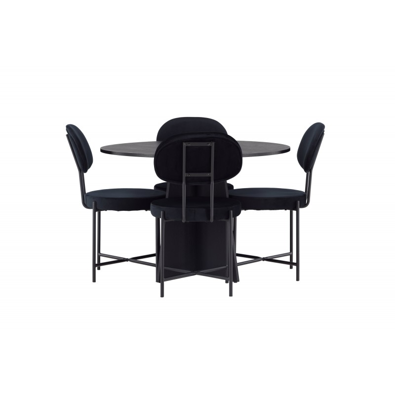 Rundt Spisebordssæt Bootcut med stole Stella - Sort