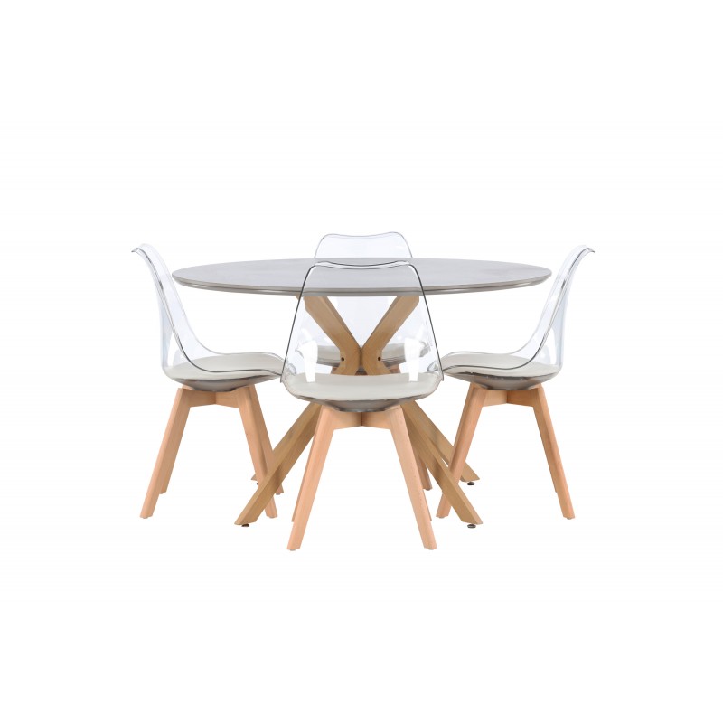 Rundt Spisebordssæt Piazza med stolene Edvin - Grå og Transparent