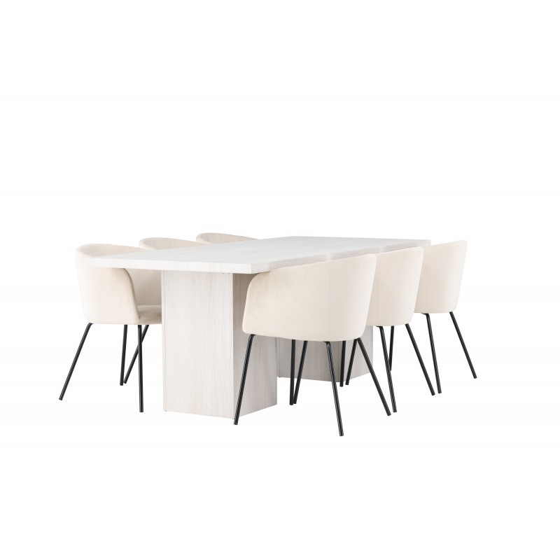 Spisebordssæt Olga med Spisebordsstole Berit - Beige og Hvid