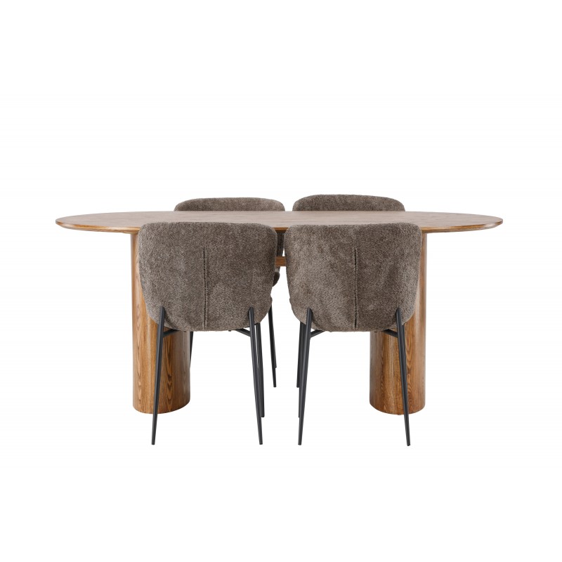 Spisebordssæt Isolde med stole Modesto - Mørkegrå og Natur