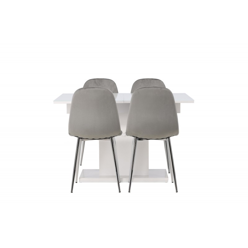 Spisebordssæt Pluto med Eva-Spisebordsstole - Lysegrå og Hvid