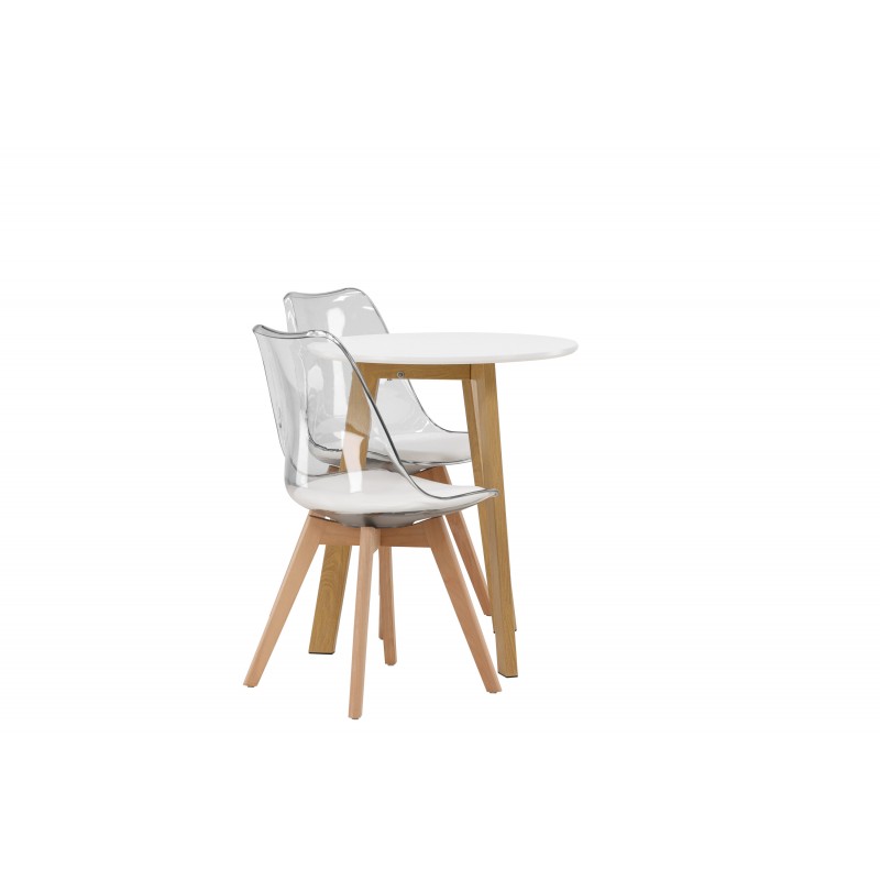 Rundt Spisebordssæt Leonora med stolene Edvin - Transparent og Hvid