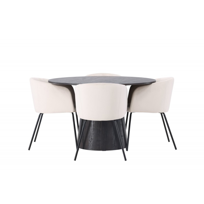 Rundt Spisebordssæt Lanzo med stole Berit - Beige og Sort