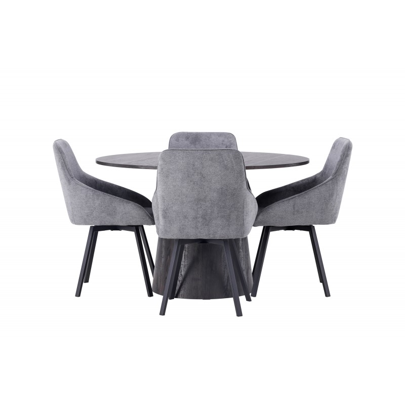 Rundt Spisebordssæt Lanzo med stole Rosie  - Sort og Grå