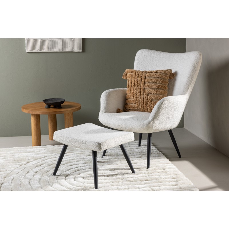 Como Elegant Como Lænestol med Fodskammel - Hvid Boucle billede