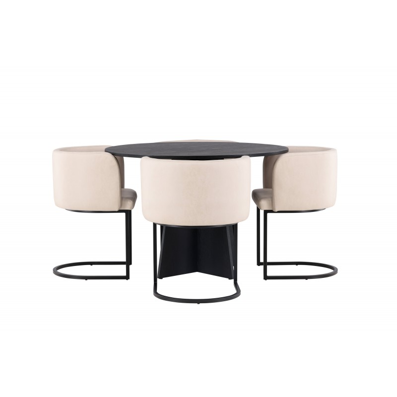 Bootcut Rundt Spisebordssæt  - Beige og Sort