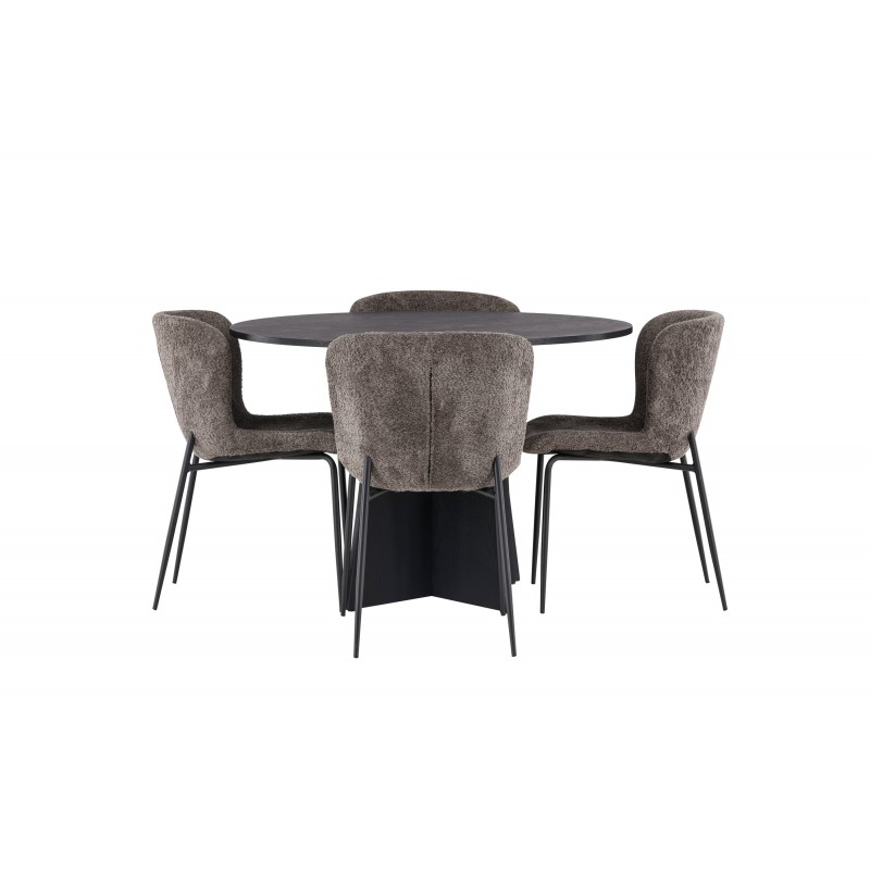 Bootcut Rundt Spisebordssæt - Beige og Sort