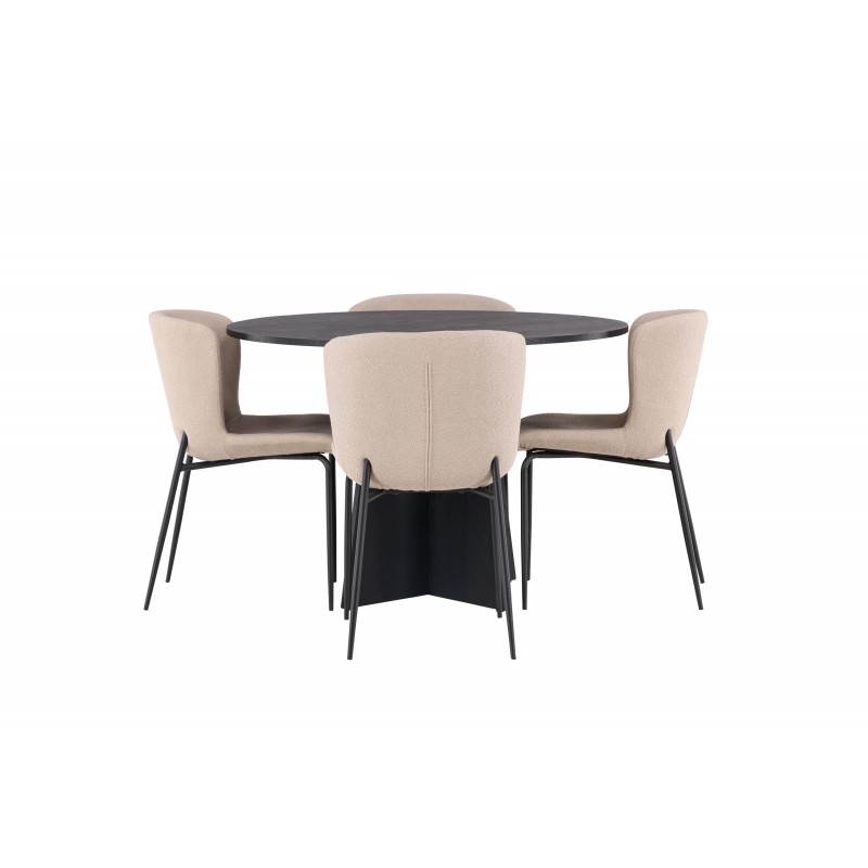 Bootcut Rundt Spisebordssæt - Sort og Mørkegrå