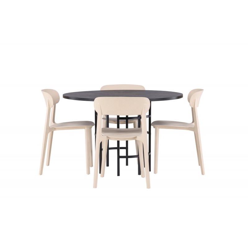 Hjallese Rundt Spisebordssæt  - Beige og Sort