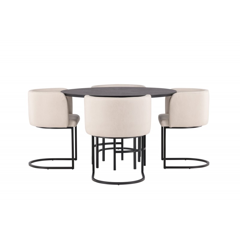 Hjallese Rundt Spisebordssæt  - Beige og Sort