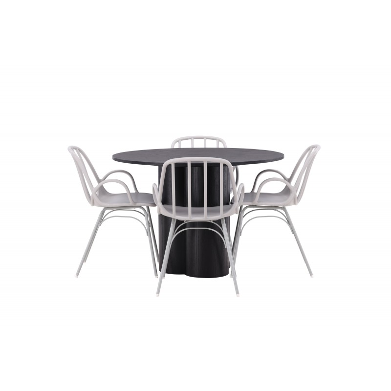 Rundt Spisebordssæt Olivia med Dyron stole  - Sort og Gråbeige