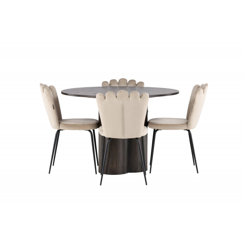 Olivia Rund Spisebordssæte  - Beige og Mocca