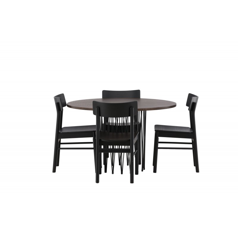Sten Rundt Spisebordssæt - Sort og Mocca