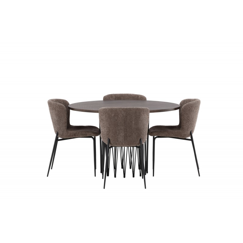 Rundt Spisebordssæt i Sten  - Beige og Mocca