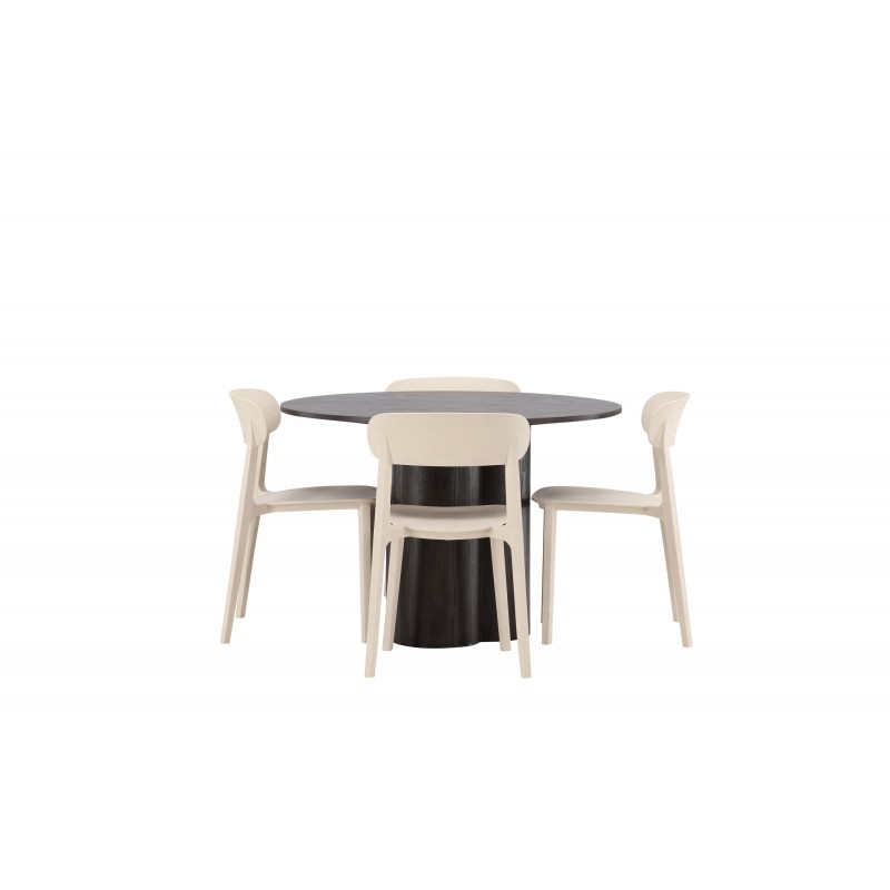 Olivia Rund Spisebordssæt  - Beige og Mocca