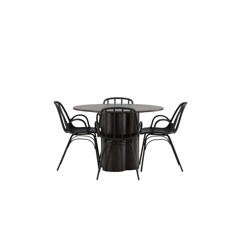 Rundt Spisebordssæt Olivia med stole Dyron - Sort og Mocca