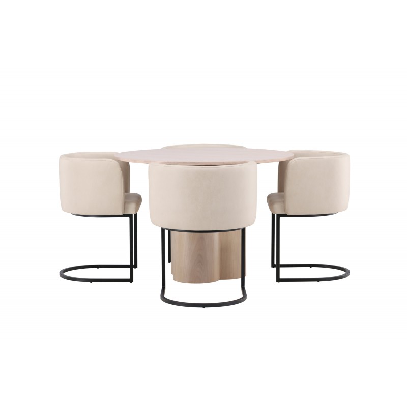 Olivia Rund Spisebordssæt  - Beige og Hvid