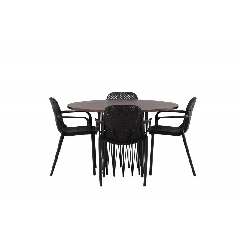 Stone Rundt Spisebordssæt  - Sort og Mocca