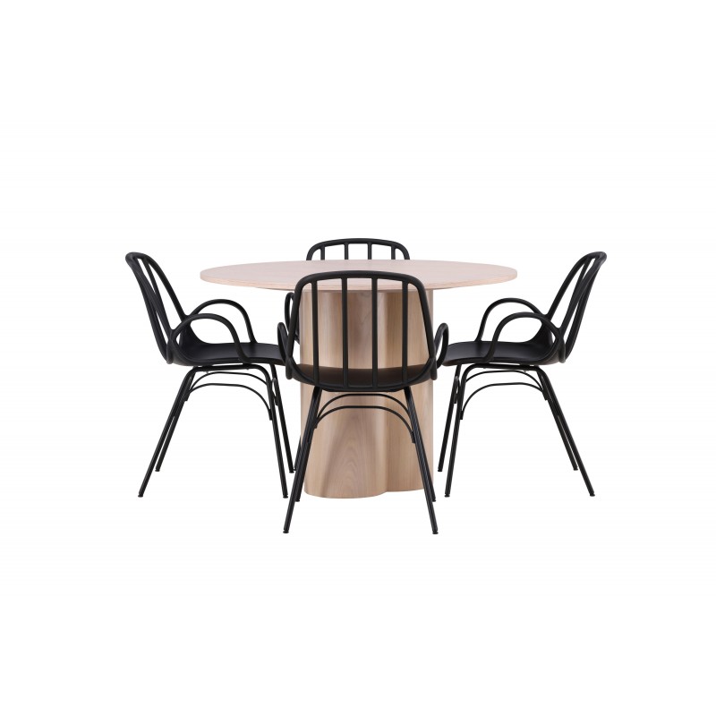 Rundt Spisebordssæt Olivia med stole Dyron - Sort og Hvid