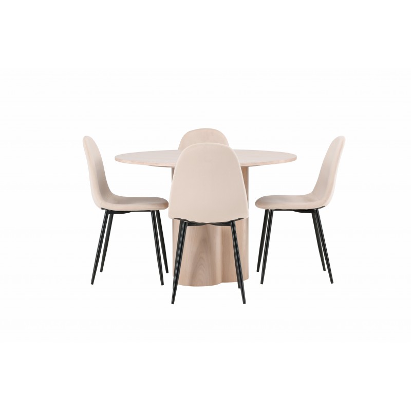 Olivia Rund Spisebordssæt - Beige og Hvid